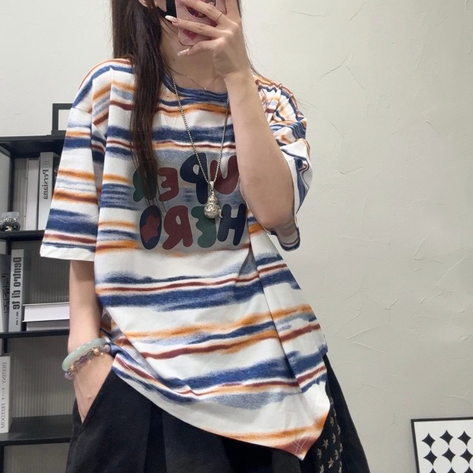 6339夏装新款宽松休闲百搭扎染不规则T恤