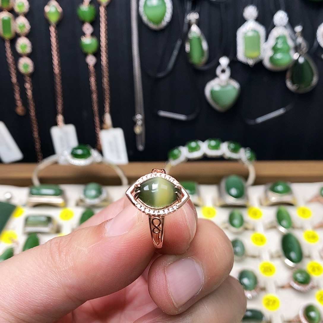 和田玉（碧玉）银S925镶嵌戒指