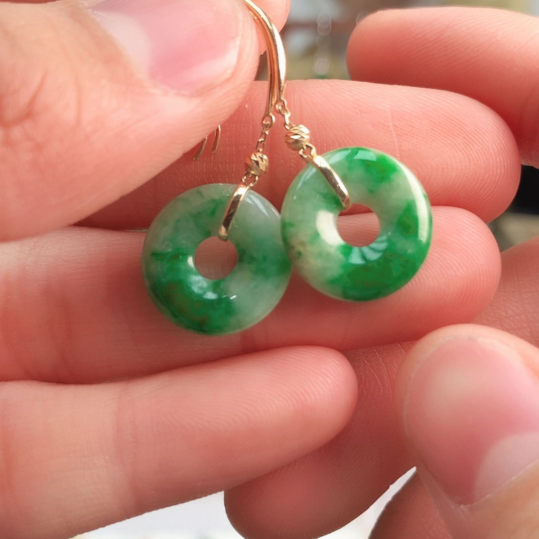 翡翠耳饰18K金镶嵌耳饰