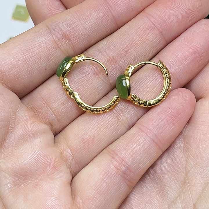 和田玉银S925镶嵌耳饰