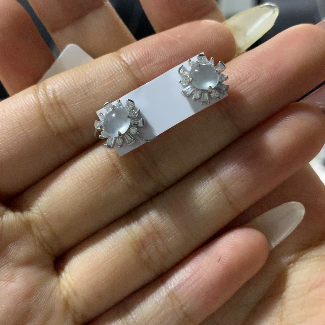 翡翠银S925镶嵌耳饰耳钉