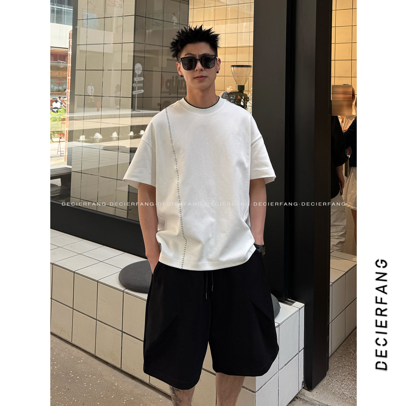 5076   DF25ss韩版纯色短袖t恤男夏季美式小众宽松