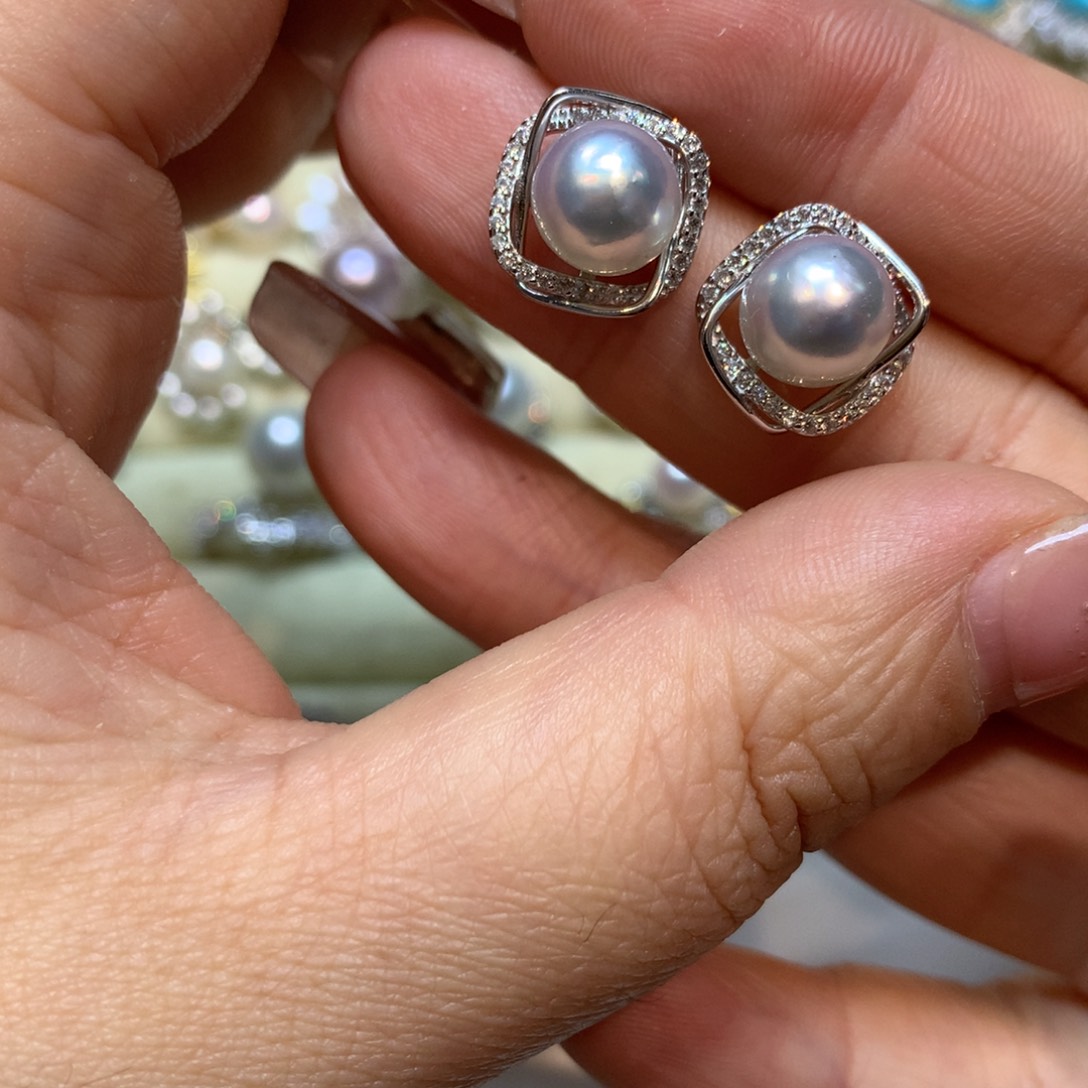 海水珍珠耳饰银S925镶嵌