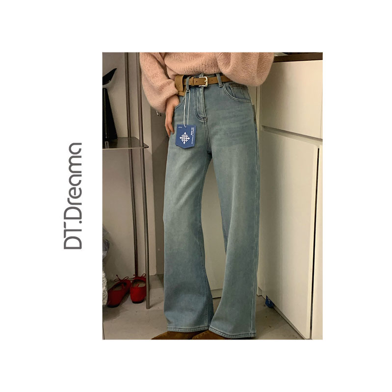 牛仔阔腿加绒裤子牛仔裤女2025冬季新款高腰显瘦加厚保暖休闲长裤