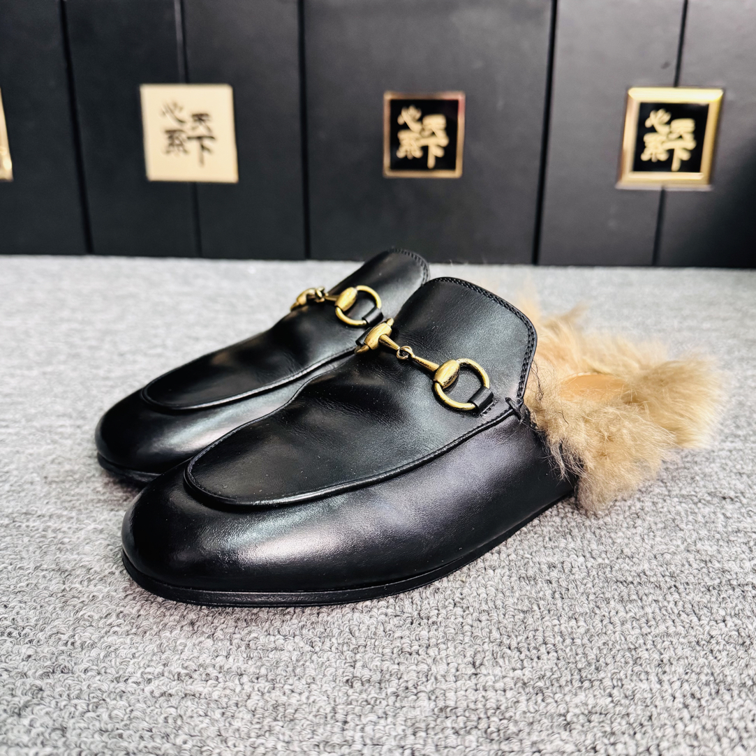 95新 GUCCI/古驰 马衔扣包头带毛半拖35码Ysc4528