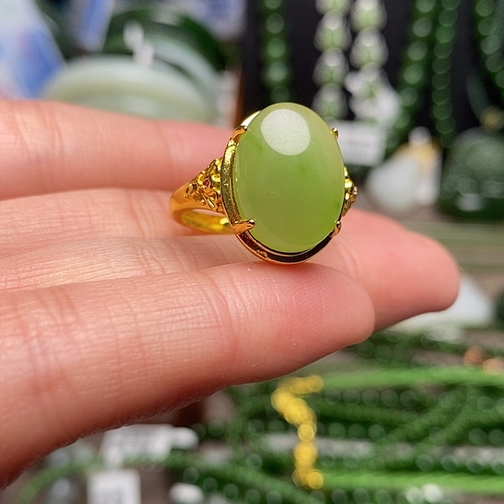 和田玉银S925镶嵌戒指