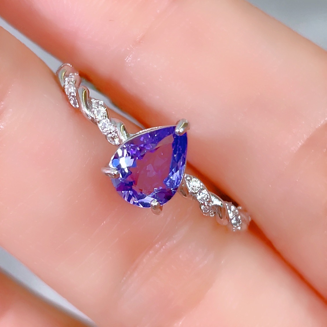 MOZWYYTS404天然坦桑石戒指-主石约80分-S925银镶嵌水滴镶