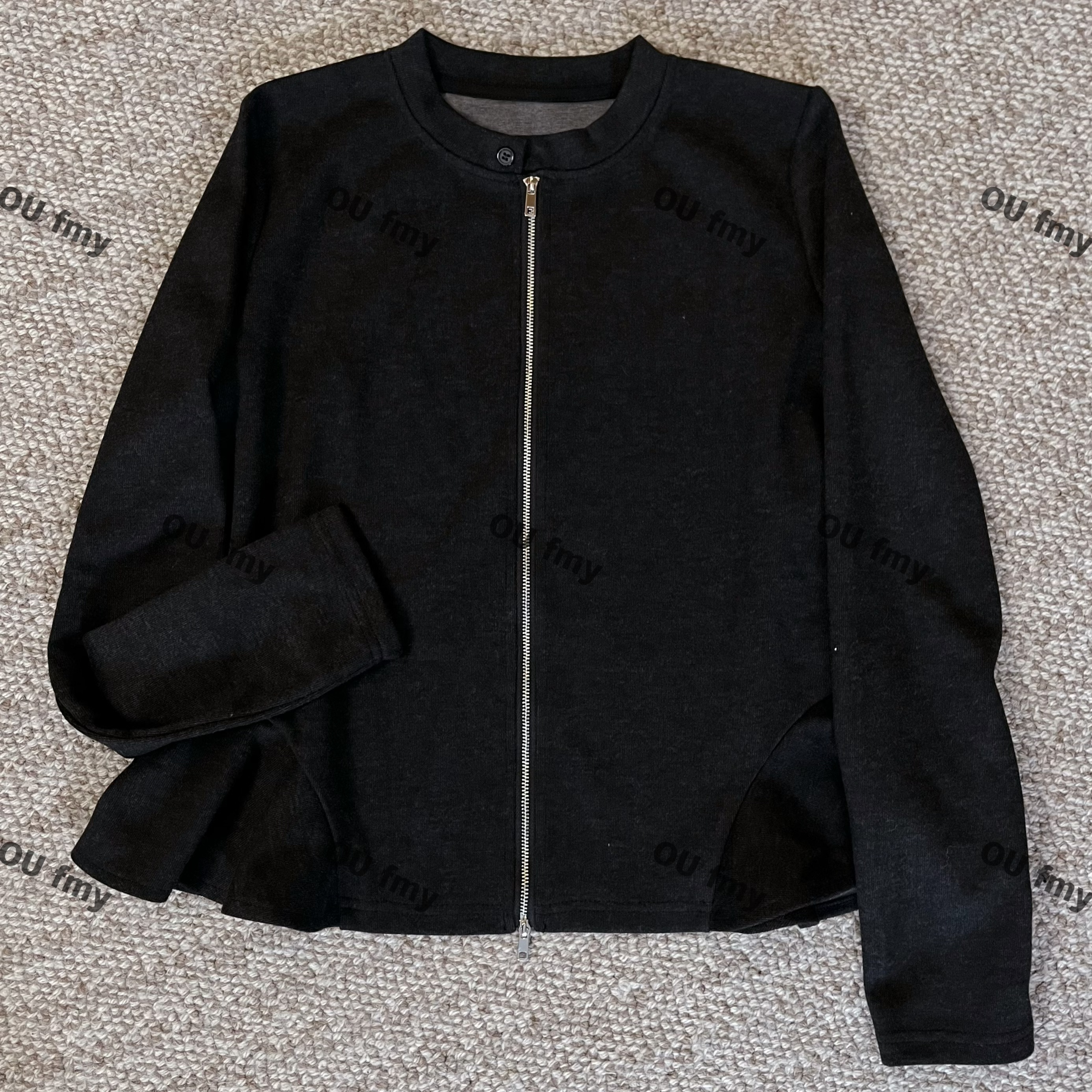 FY3582早秋新款时尚百搭休闲长袖纯色长袖拉链圆领上衣