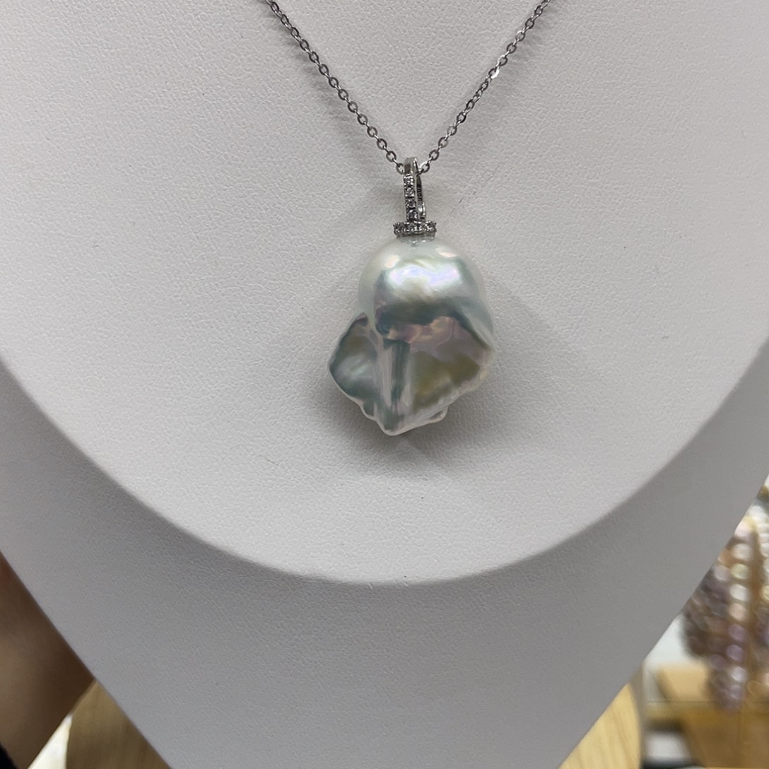 吊坠(不含链)淡水珍珠银S925镶嵌13-14mm