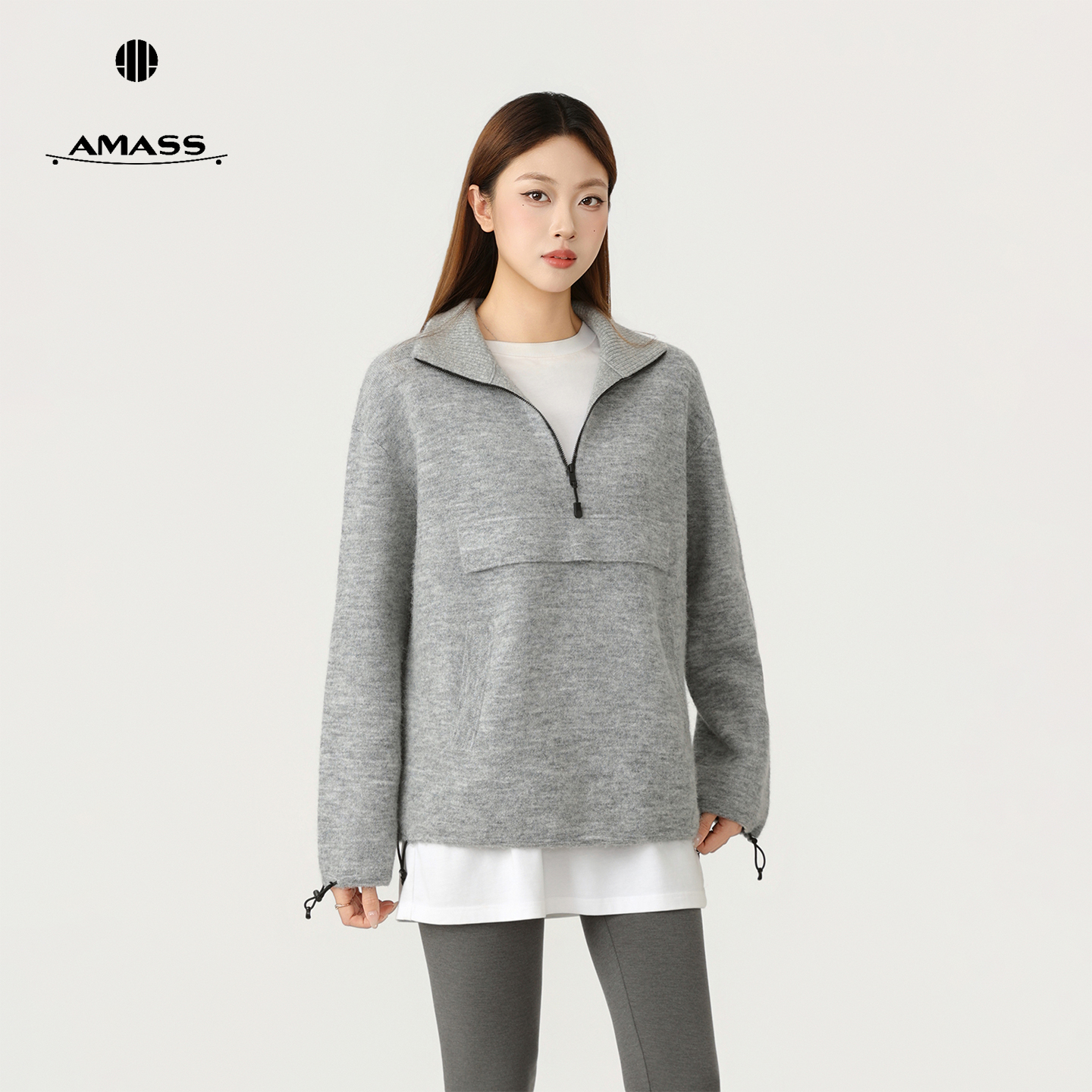 AMASS/阿玛施秋冬高级感流行时尚潮牌宽松抽绳休闲针织卫衣538110