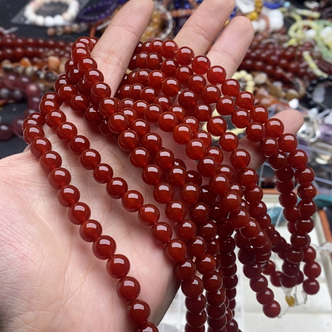 玛瑙/玉髓未镶嵌珠宝半成品一条天然8mm精品红玛瑙圆珠
