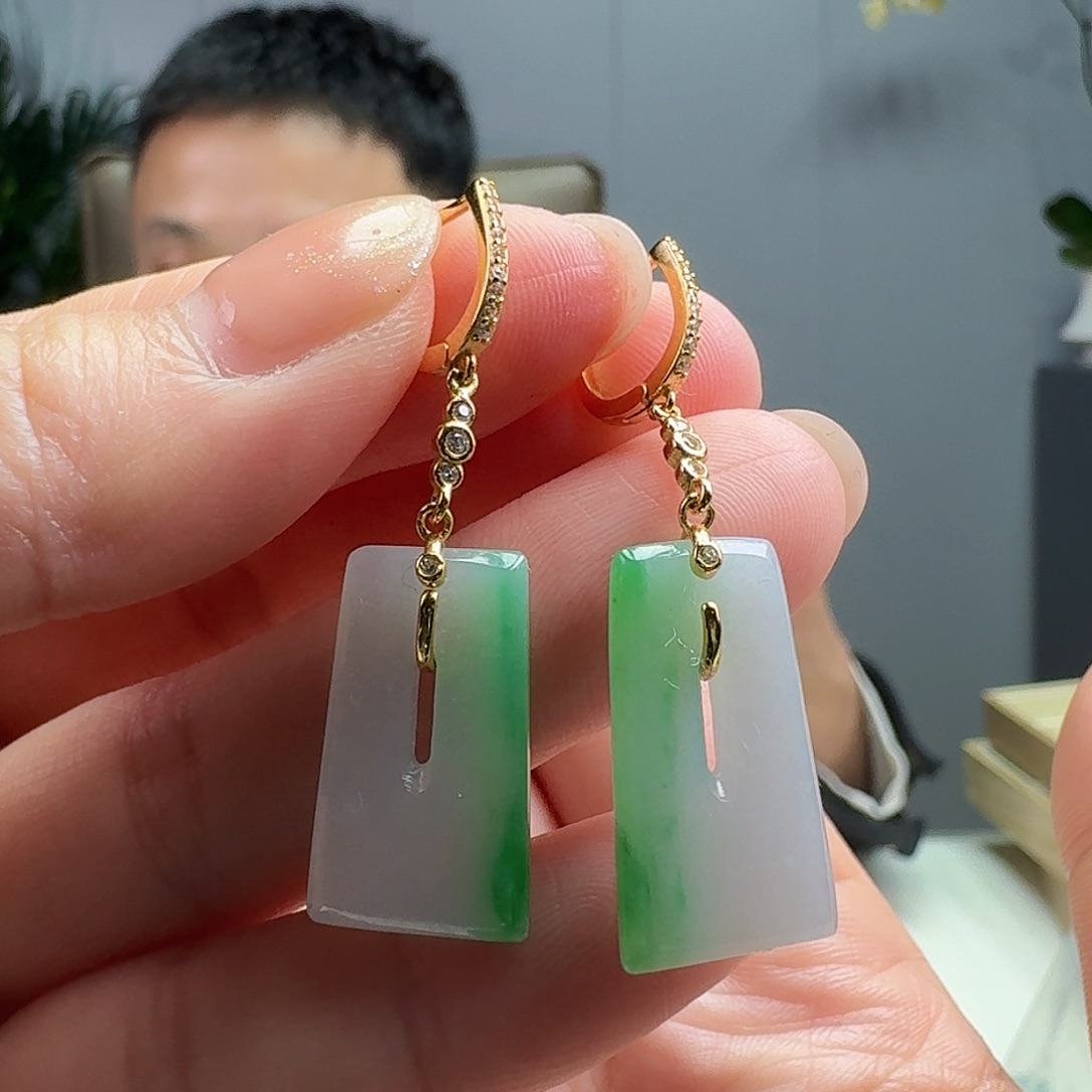 翡翠耳饰银S925镶嵌天然