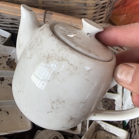 瓷片国营厂库存素胎香瓜壶