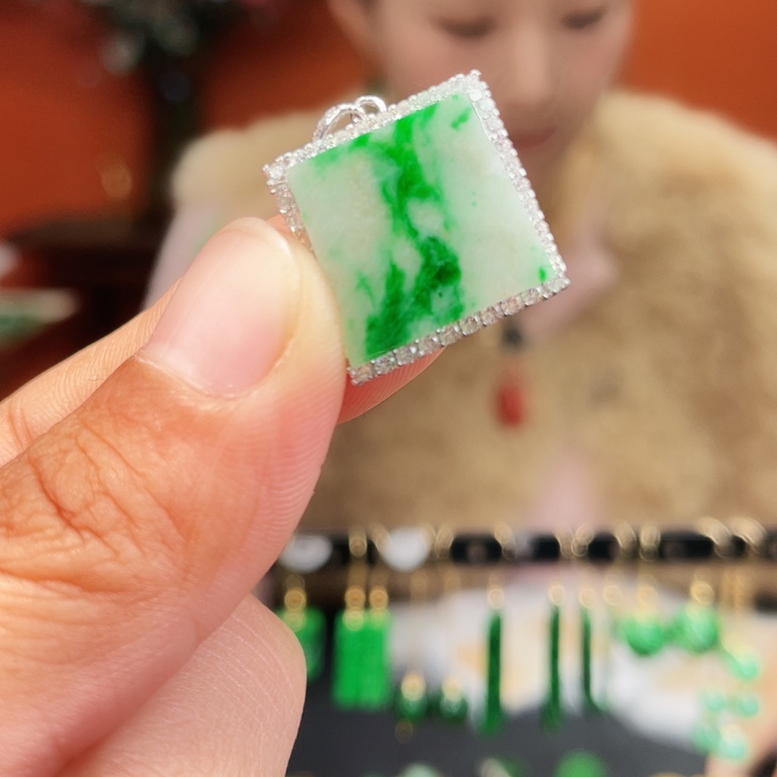 翡翠银S925镀金镶嵌耳饰