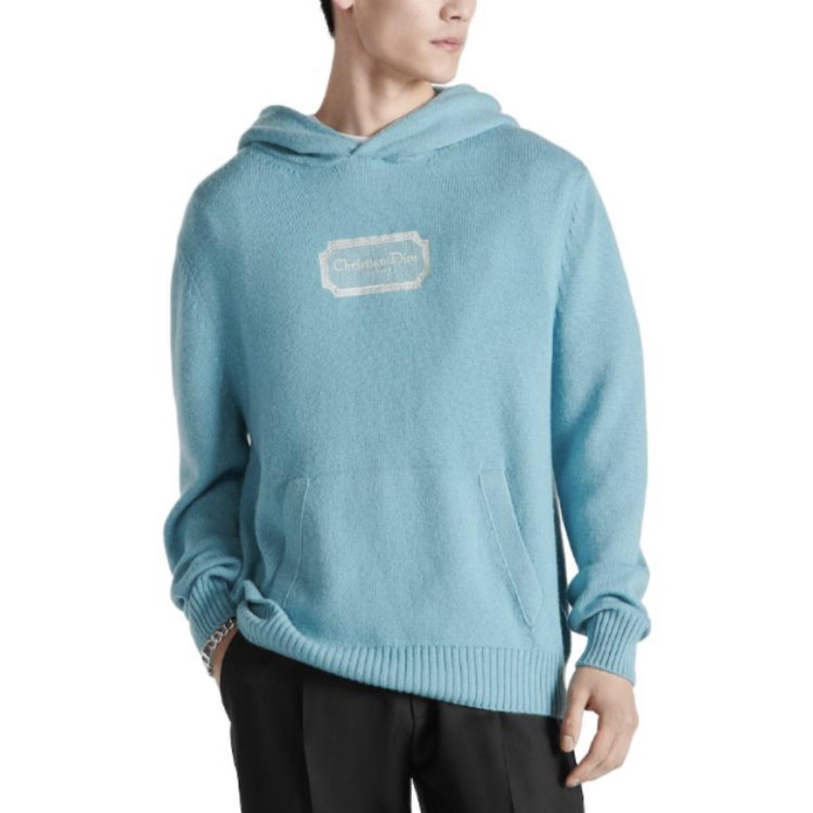 99新 DIOR/迪奥 3972/SS23蓝色Logo印花针织连帽卫衣/m码