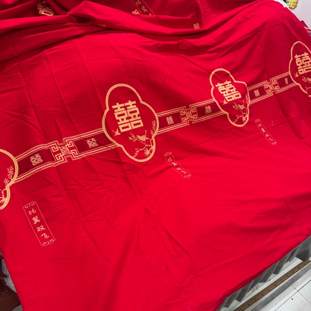 纯手工定制大红被罩