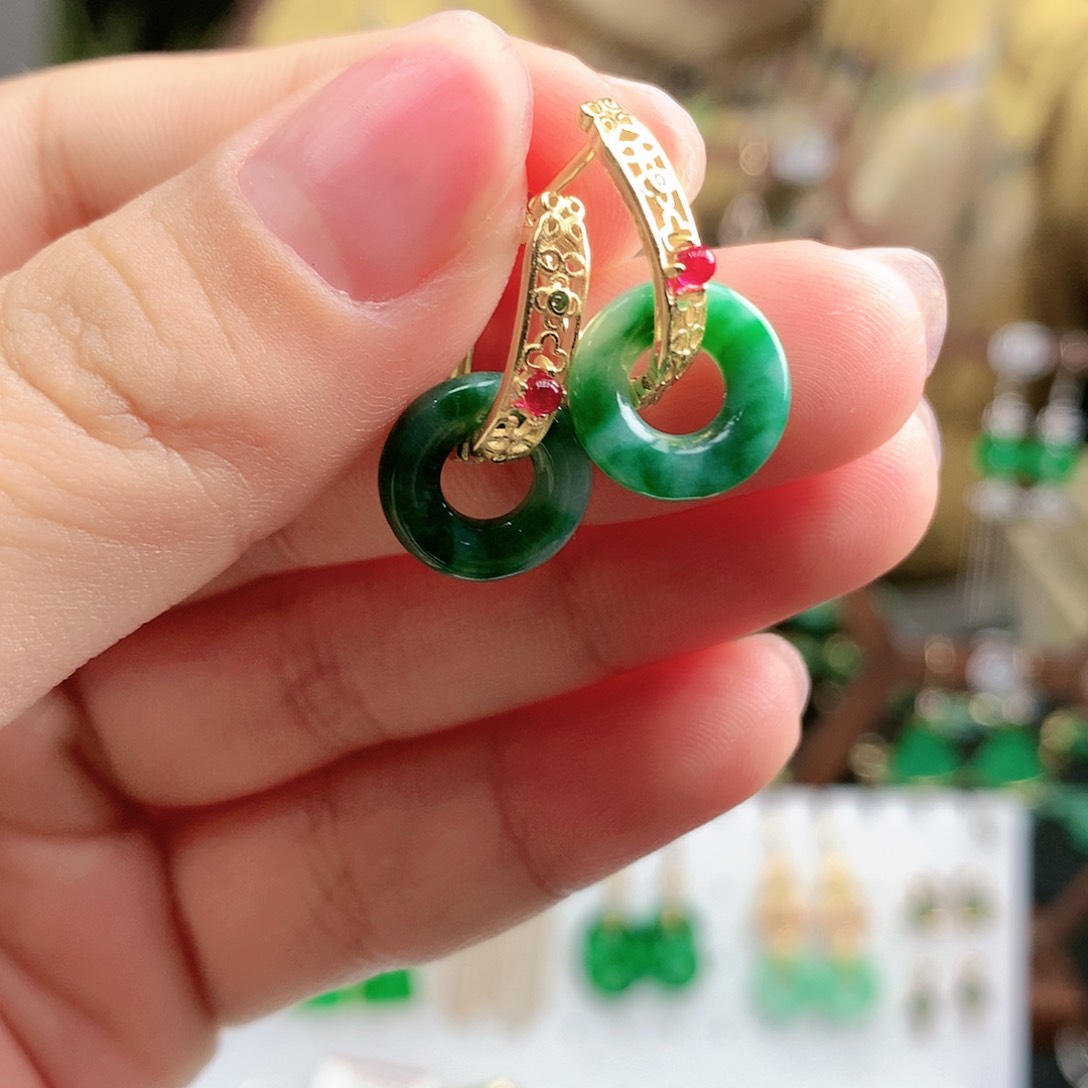 翡翠耳饰银S925镶嵌耳饰