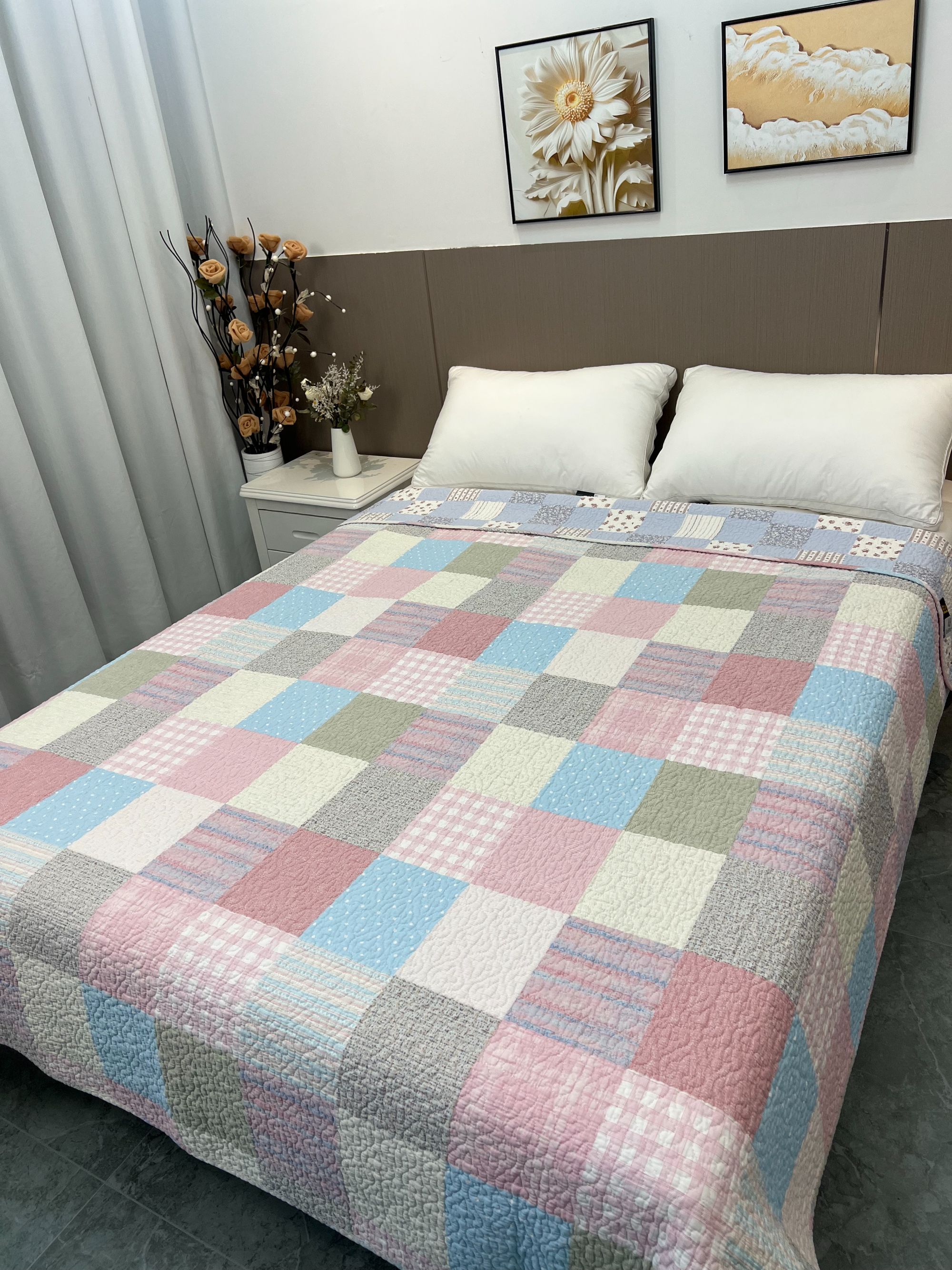 【格子专属】外贸纯棉双面斜纹砂洗床盖榻榻米夹棉柔软四季多功能