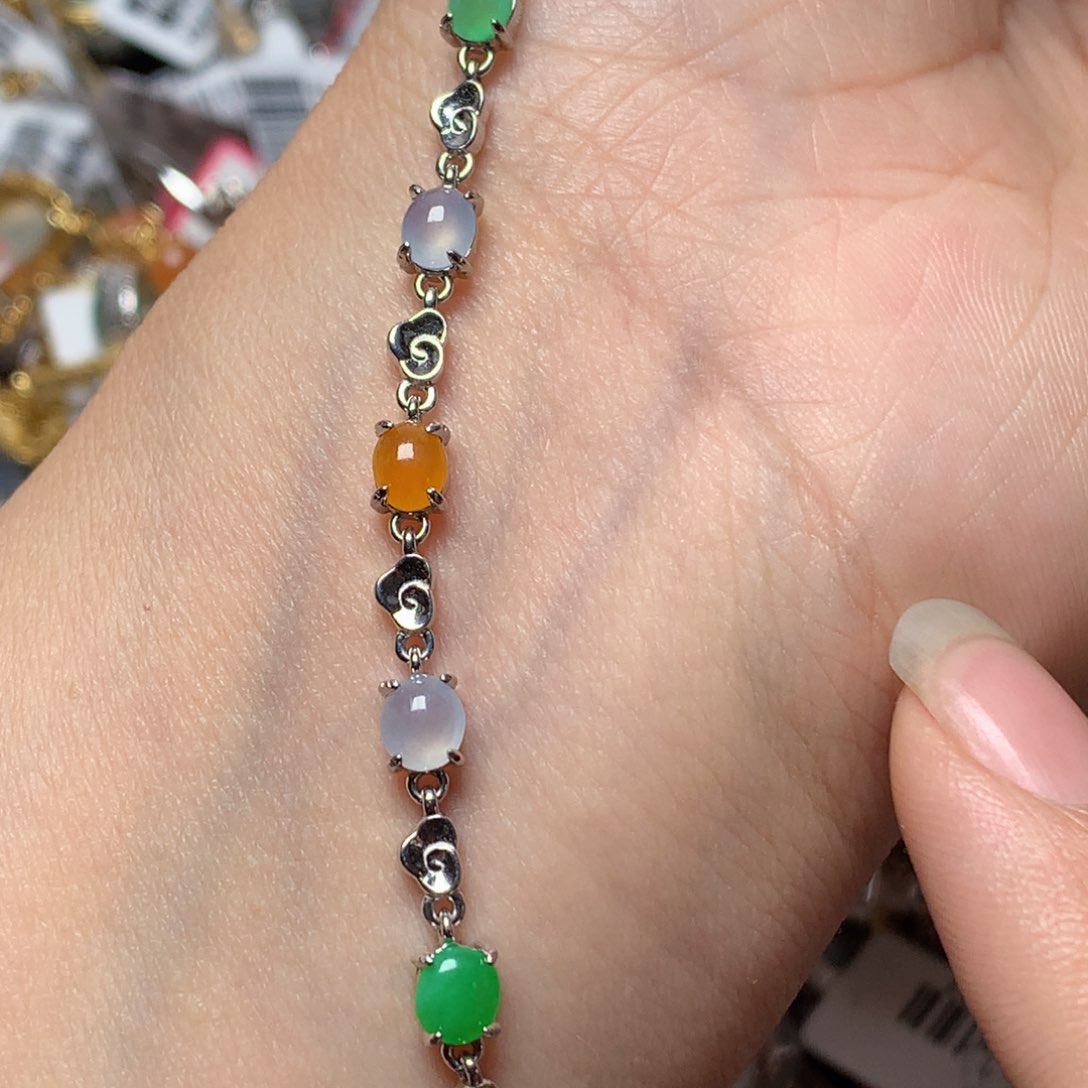 翡翠戒指银S925镶嵌天然翡翠手链