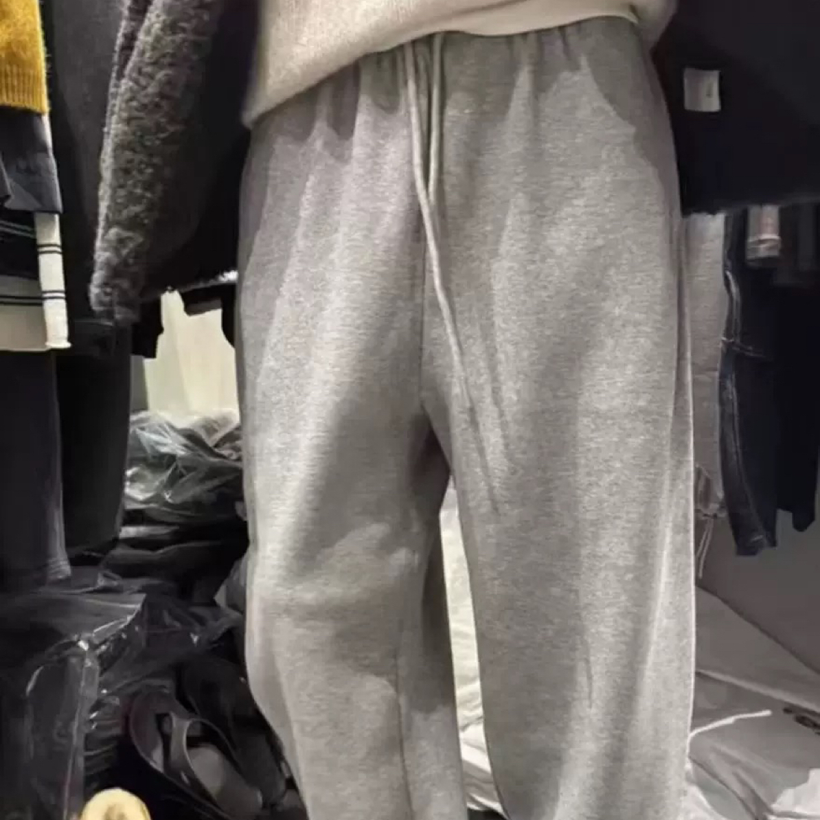 tug韩国东大门时尚纯色松紧腰加绒束脚休闲裤