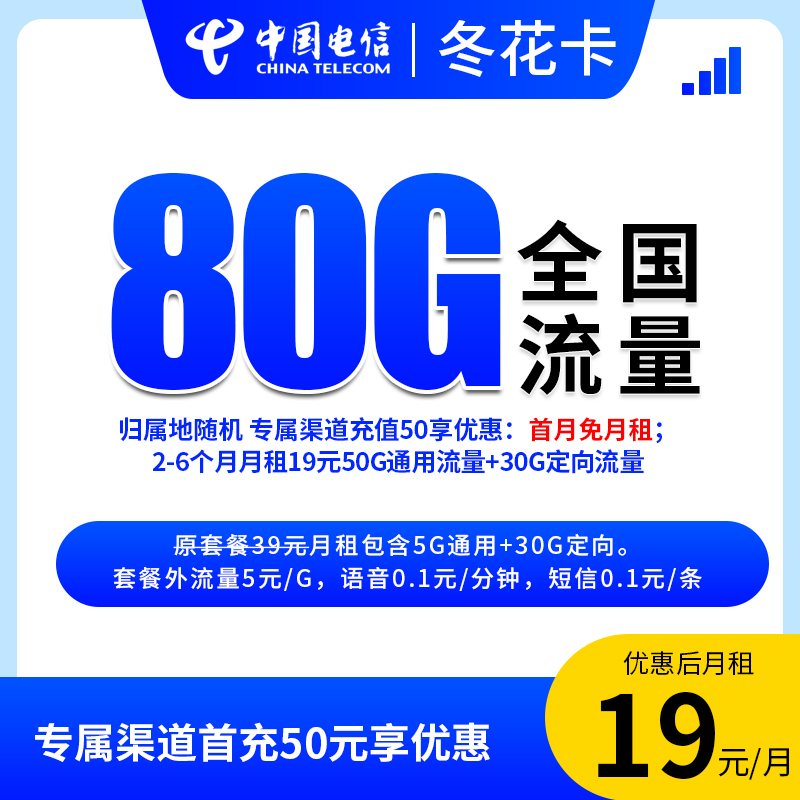 【冬花卡-发全国】大流量卡电话卡不限速5G网卡官方手机卡