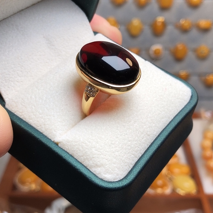 蜜蜡银S925镀金镶嵌戒指