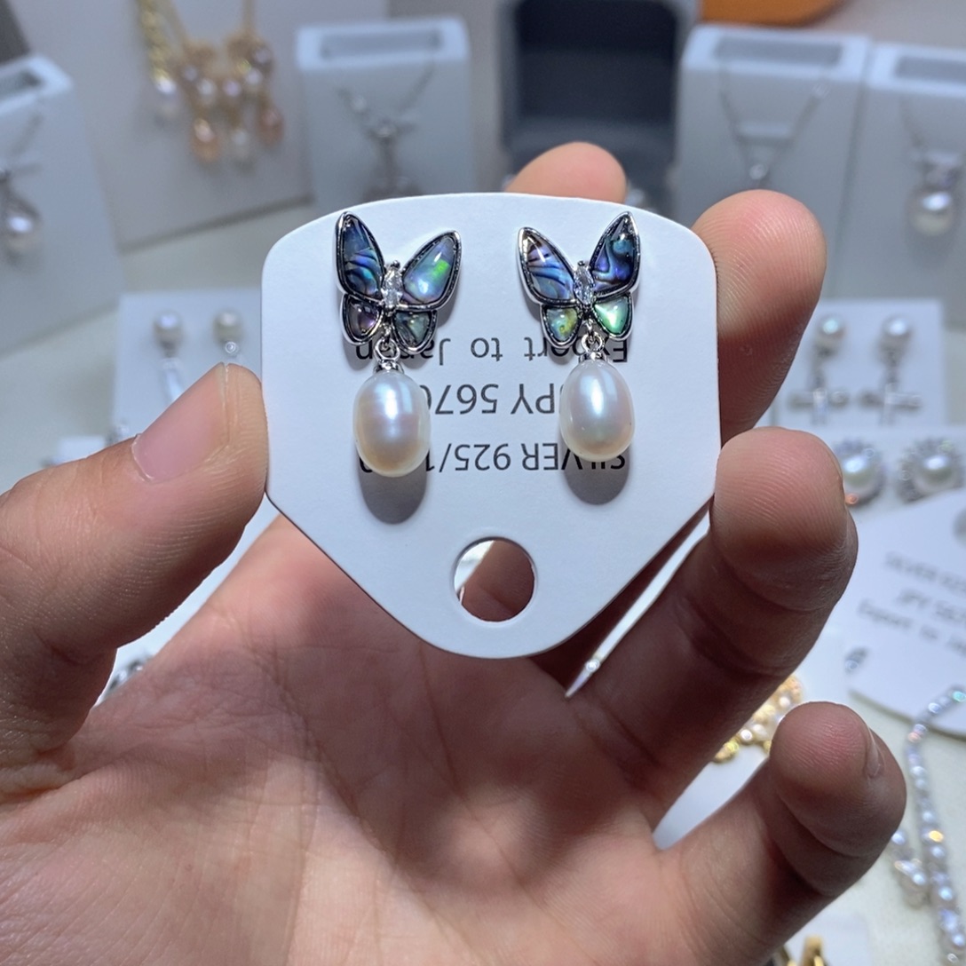 银S925镶嵌淡水珍珠耳饰