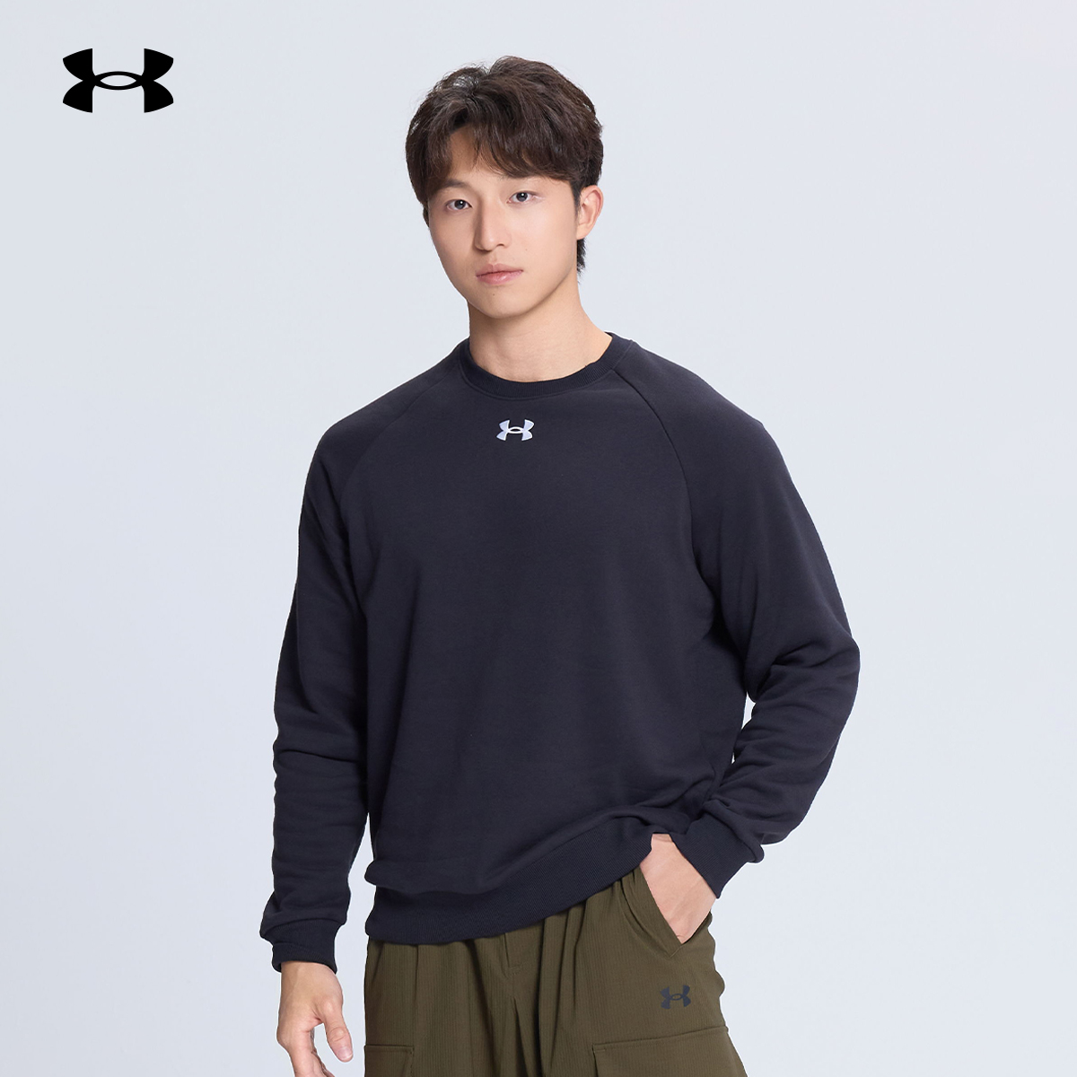 安德玛官方UARival男子抓绒保暖圆领运动休闲卫衣1379755