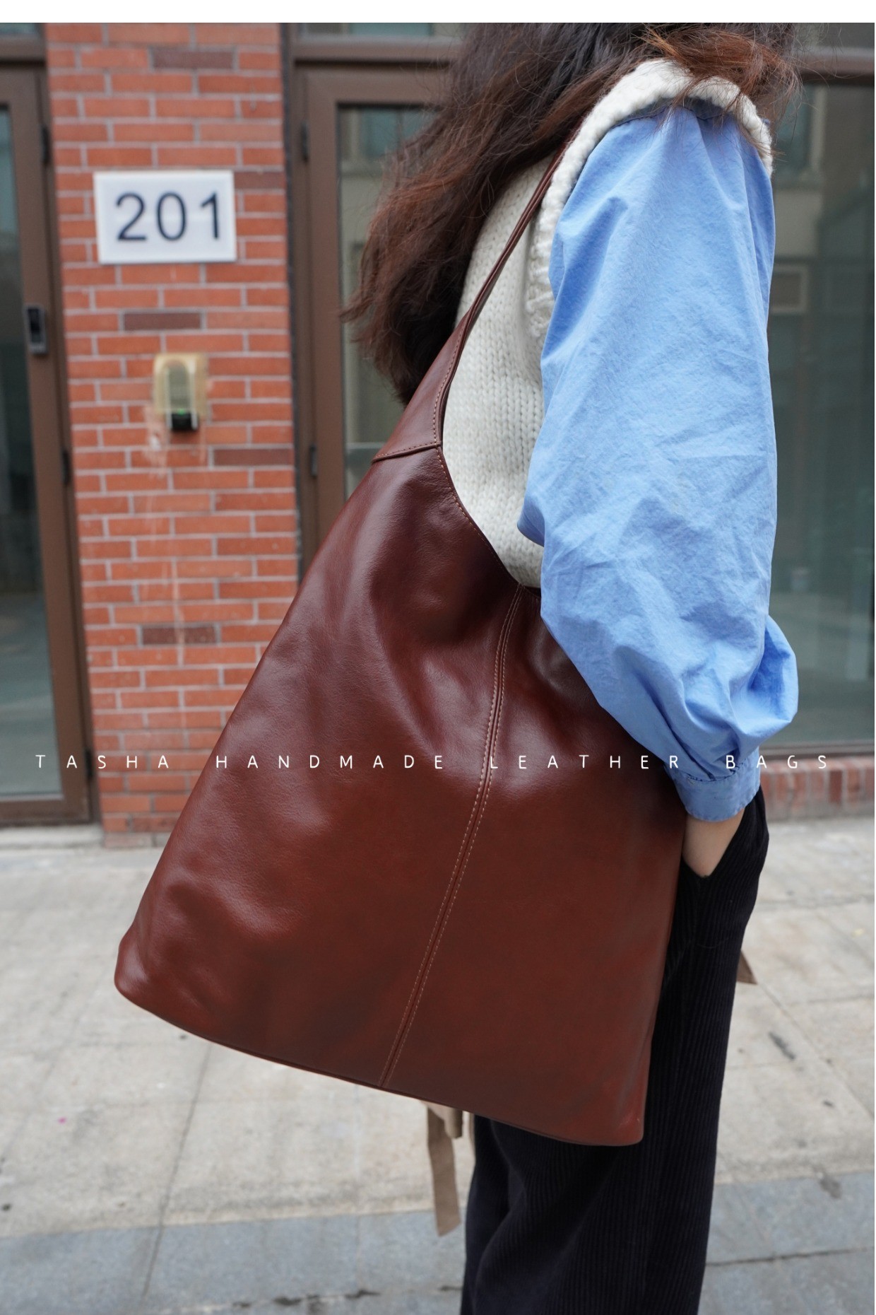 【鹭青一专属】大容量头层牛皮托特水桶包复古棕电脑包休闲单肩