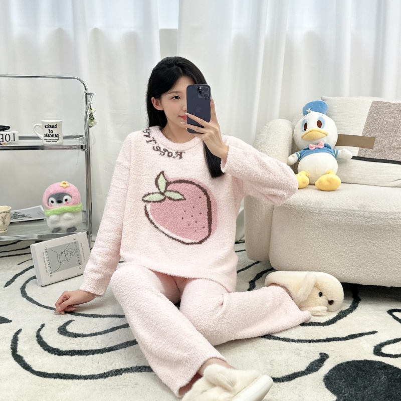 女士睡衣秋冬季半边绒简约高级感加厚少女卡通冬天家居服套装外穿