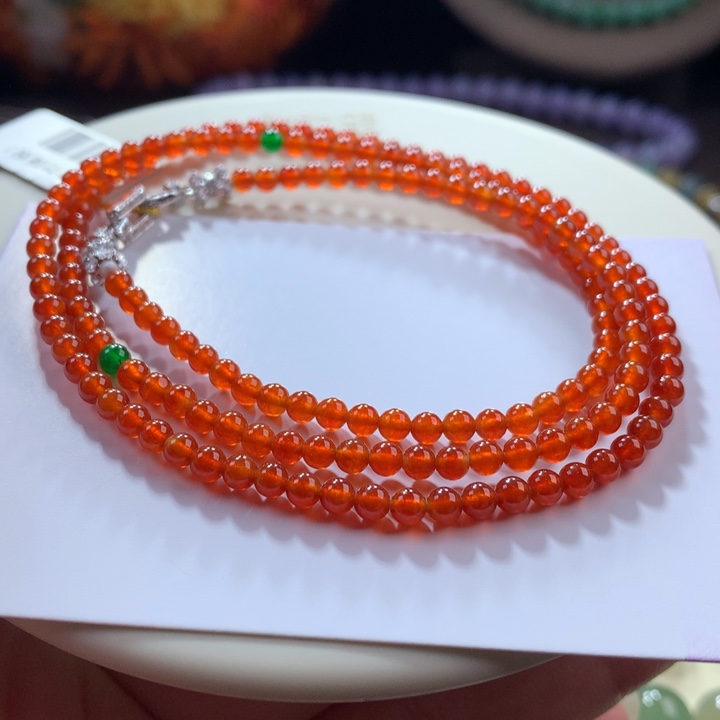 翡翠颈饰未镶嵌翡翠高冰冰红翡小米珠卡3.50+