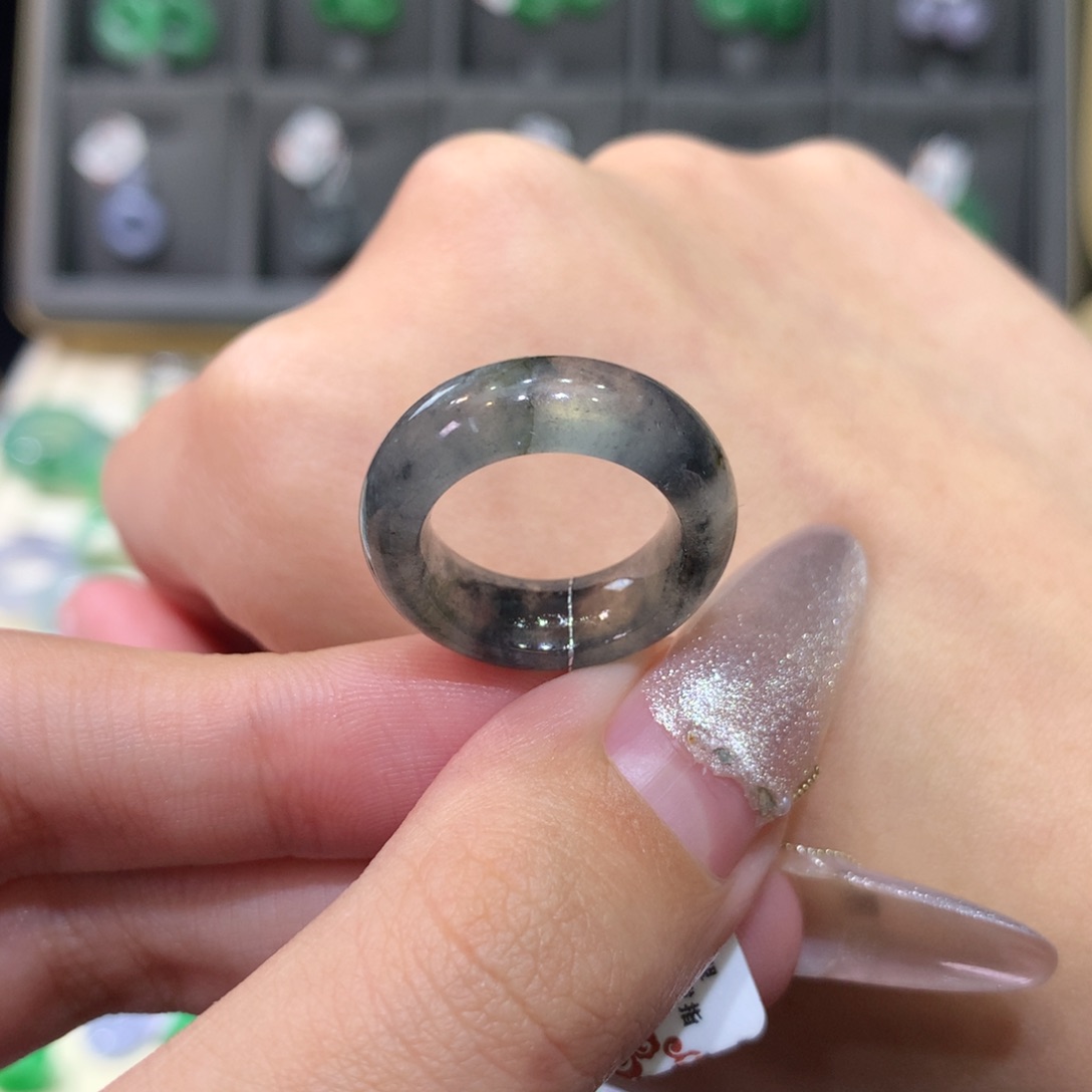 翡翠戒指未镶嵌6冰乌鸡