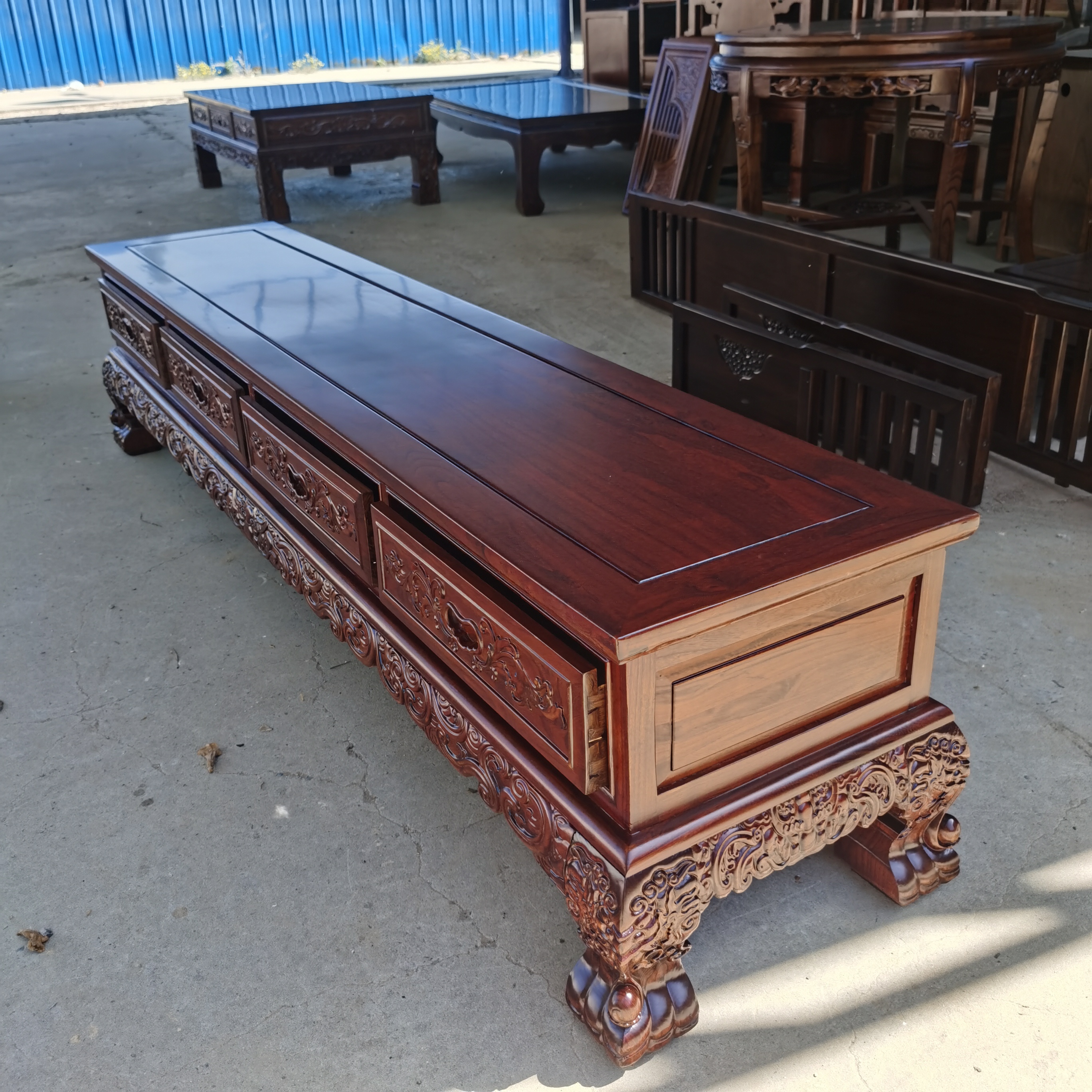 电视柜雕花中国风实木家具储物方几别墅新中式特价实木电视柜新中