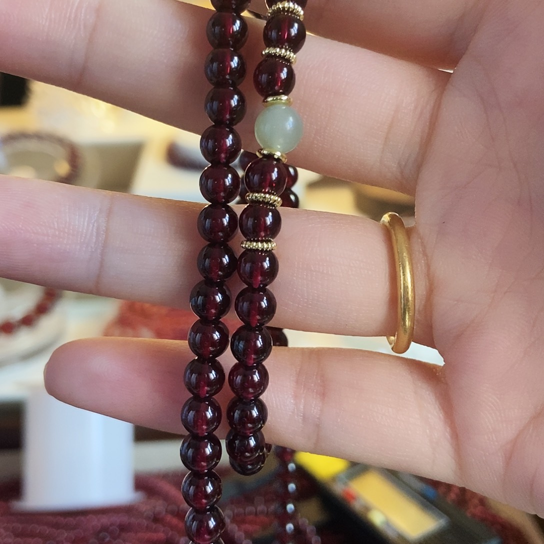 石榴石手链未镶嵌5毫米酒红石榴石1.5圈