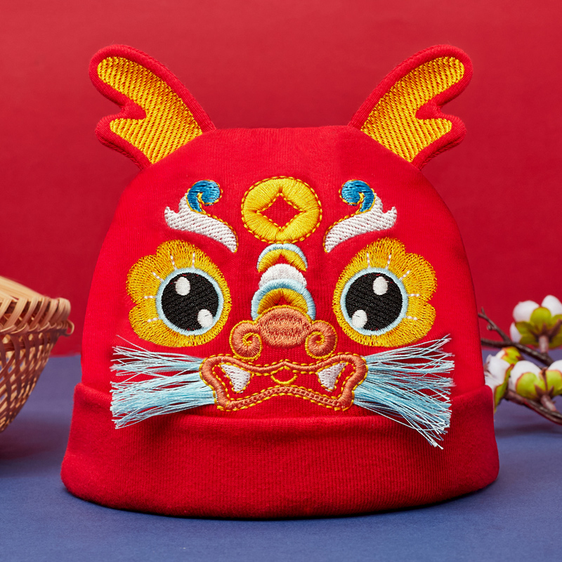 【新中式宝宝龙头帽】婴儿虎头帽胎帽中国风红色满月百天周岁帽子
