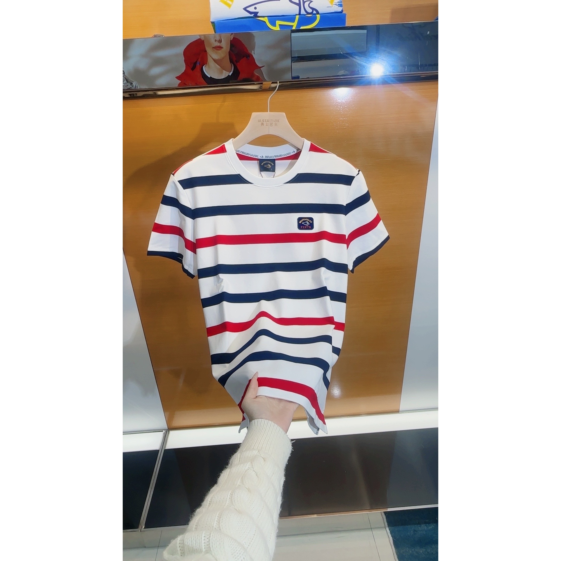 BRAVE&SHARK/勇士鲨鱼正品短袖条纹常规圆领T恤时尚男装男士经典