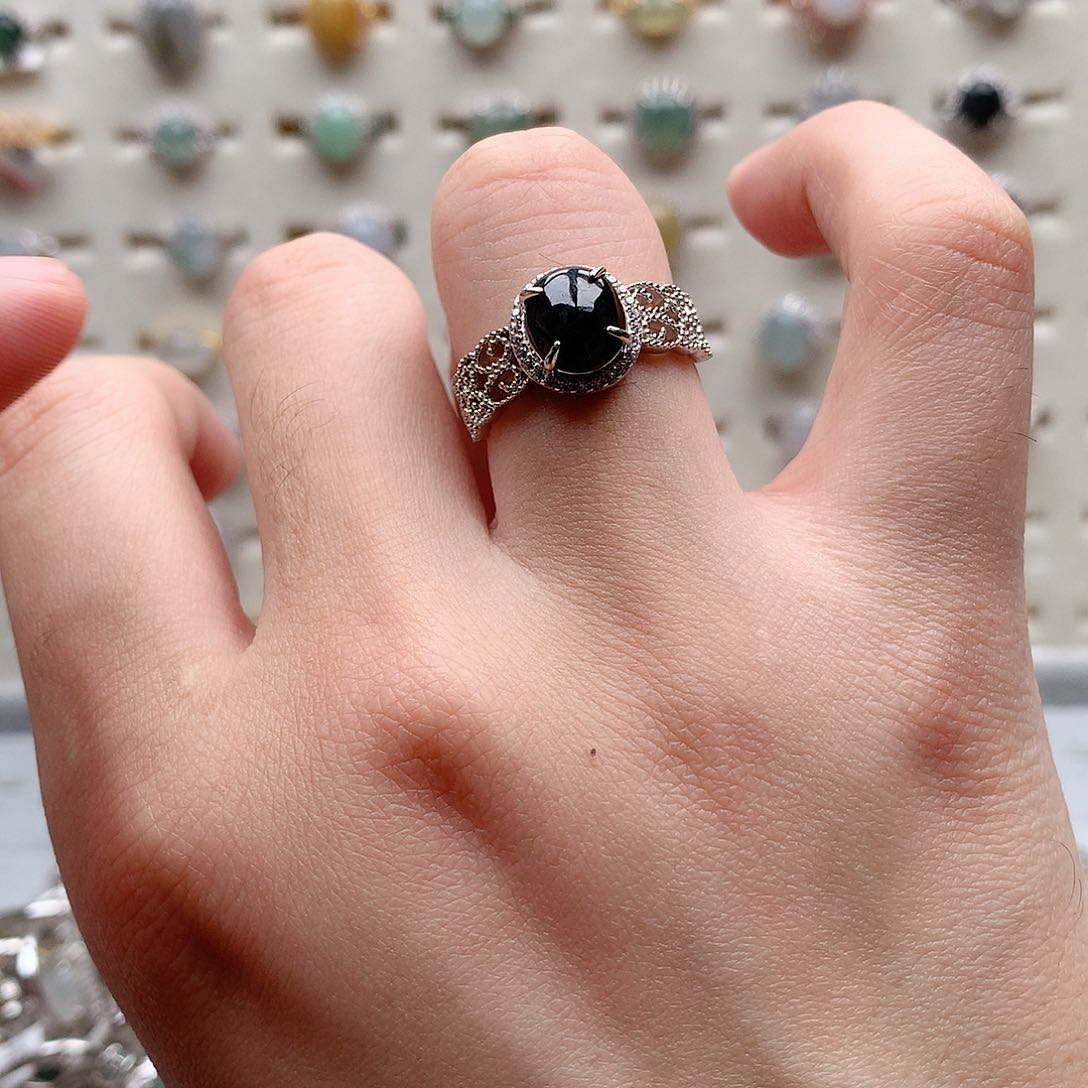 翡翠戒指银S925镶嵌0076