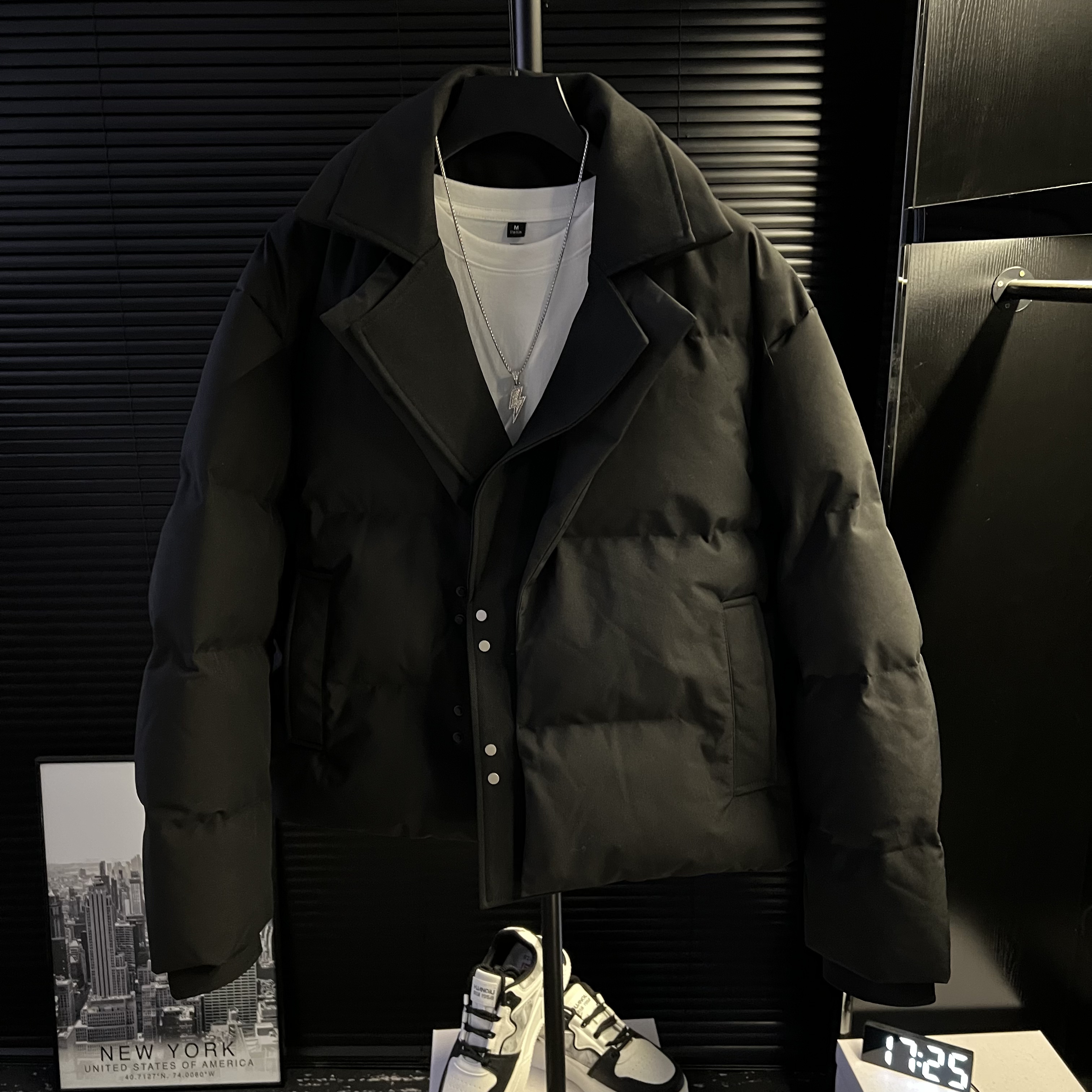 冬季高级感假两件设计感西装领休闲加厚棉服外套