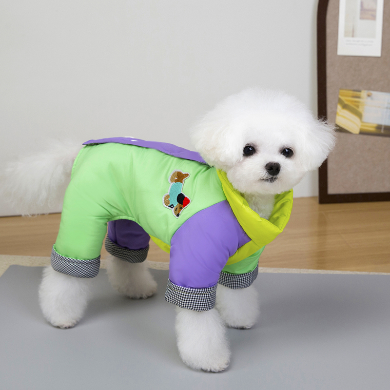 狗狗秋冬四腿棉服背开扣带牵引扣宠物秋冬厚款四脚棉衣狗狗衣服