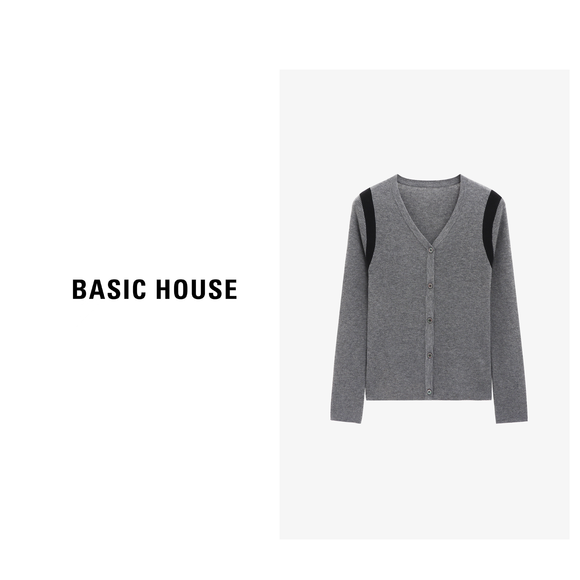 Basic House/百家好秋季新款简约撞色插肩显瘦针织衫-B0625B5IQR2