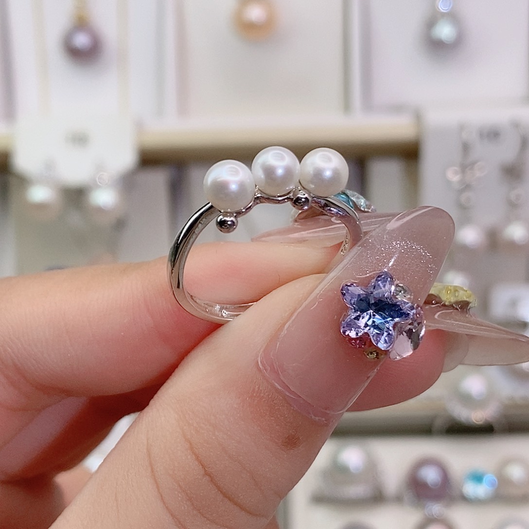 戒指银S925镶嵌淡水珍珠