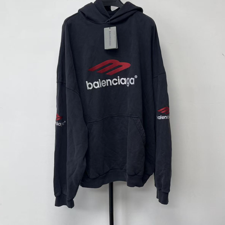 未使用 Balenciaga/巴黎世家 字母图案印花连帽休闲卫衣 01855