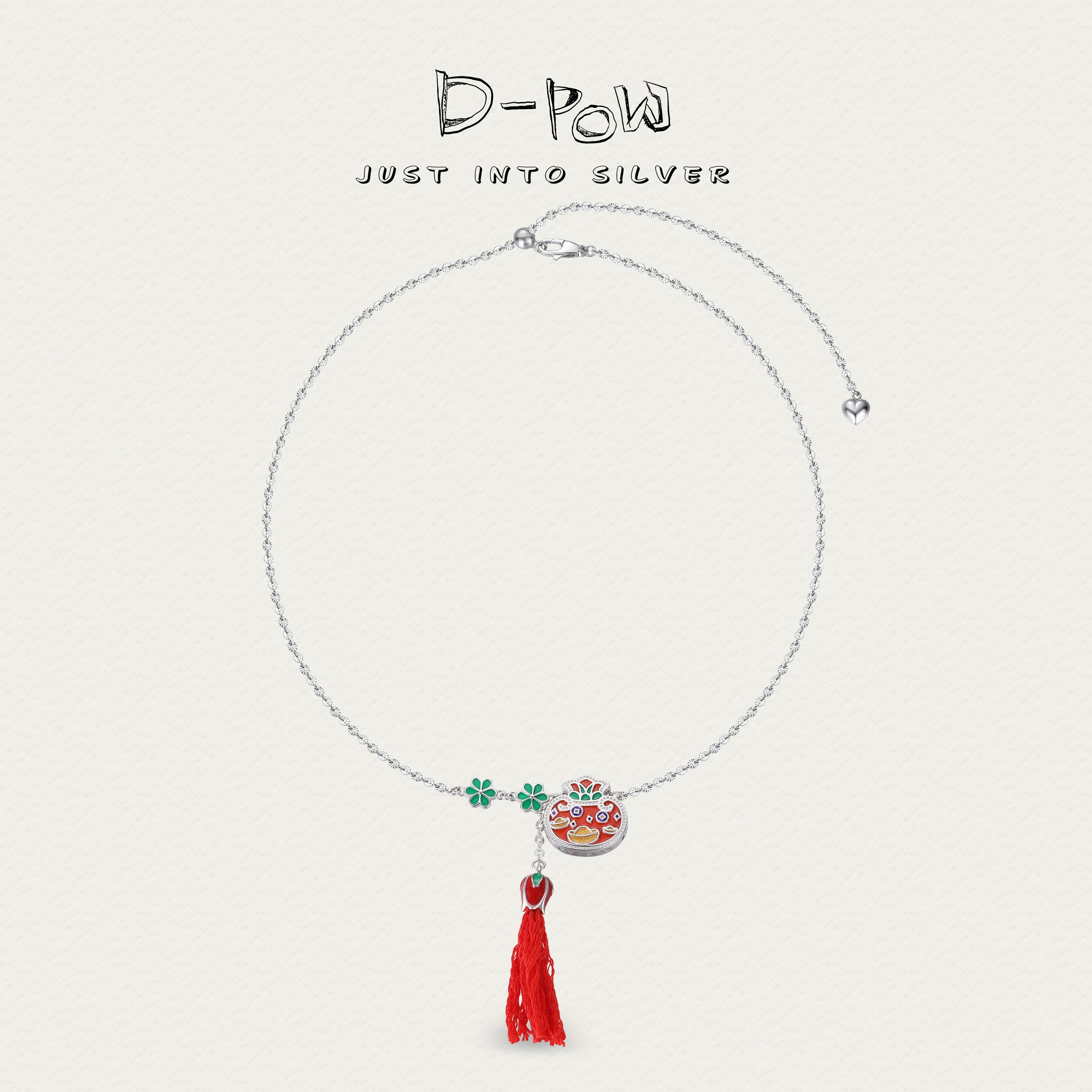 灯小炮 坠链均925银 【柿柿进財】项链（51cm）（8496）百搭国风彩色