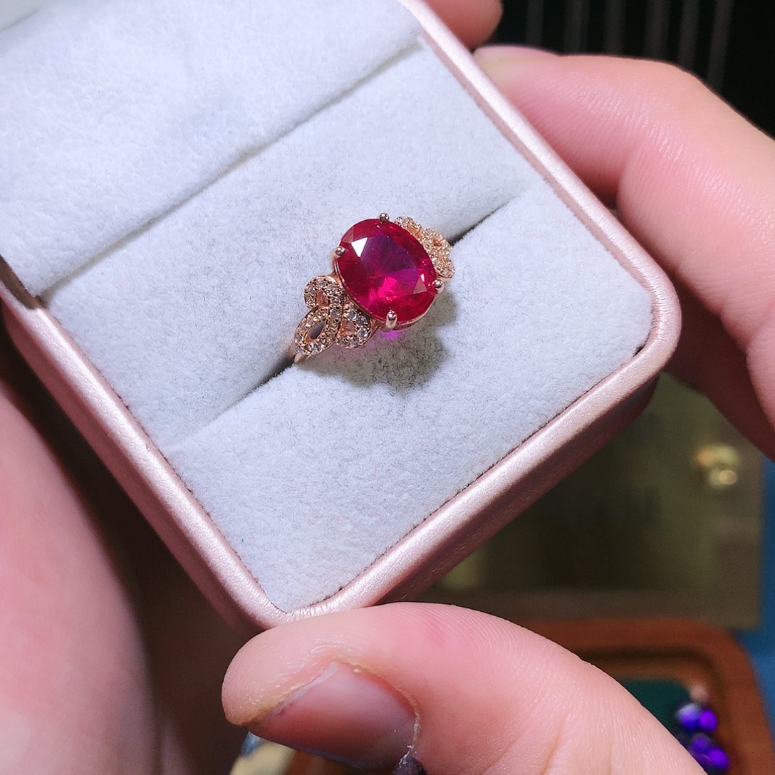 红宝石戒指银S925镶嵌
