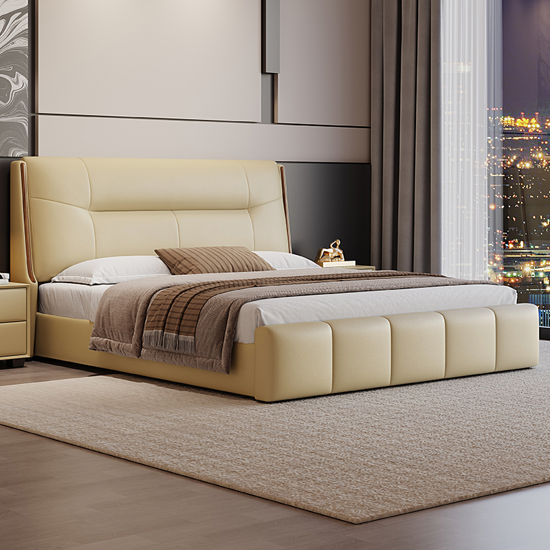 意式轻奢1.8米北欧简约婚床大小户型次主卧室家用软包皮艺床