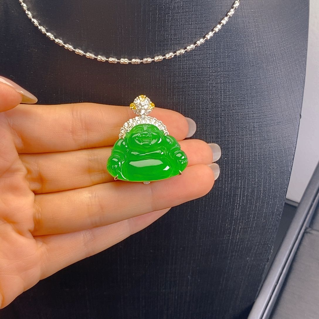 翡翠银S925镶嵌颈饰佛公
