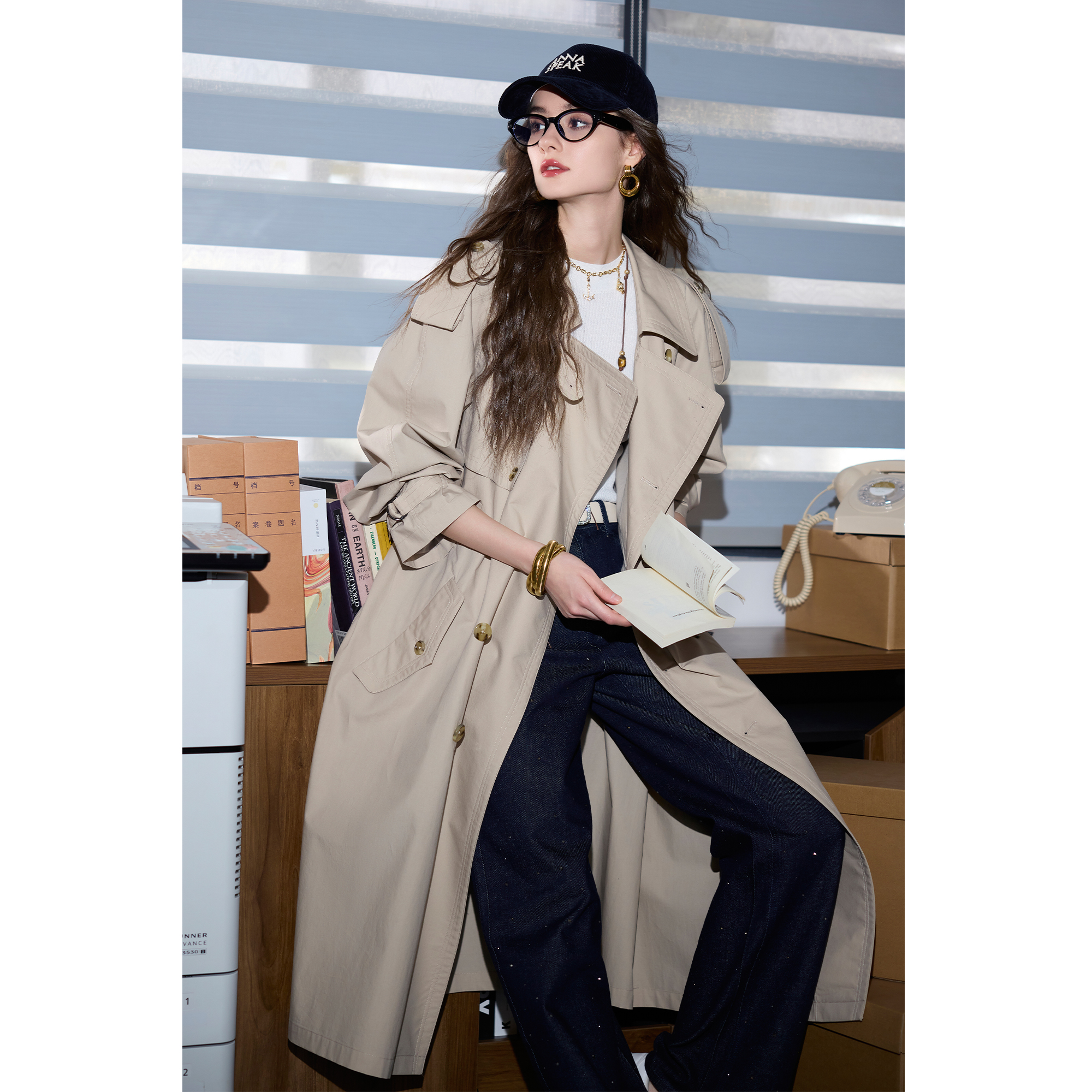 ANNASPEAK收藏级美国进口Supima匹马棉复古廓形中长风衣外套女士