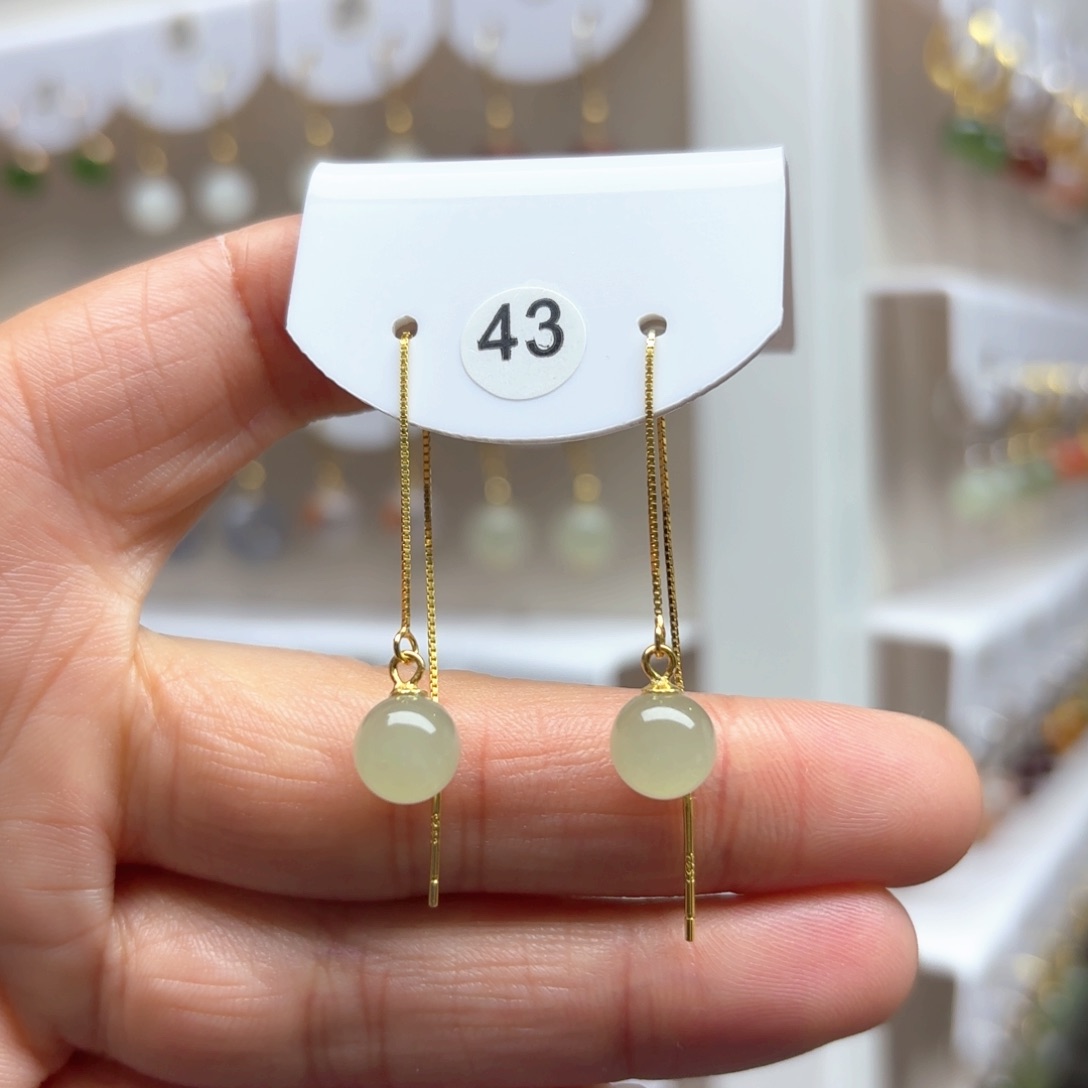 和田玉耳饰银S925镶嵌