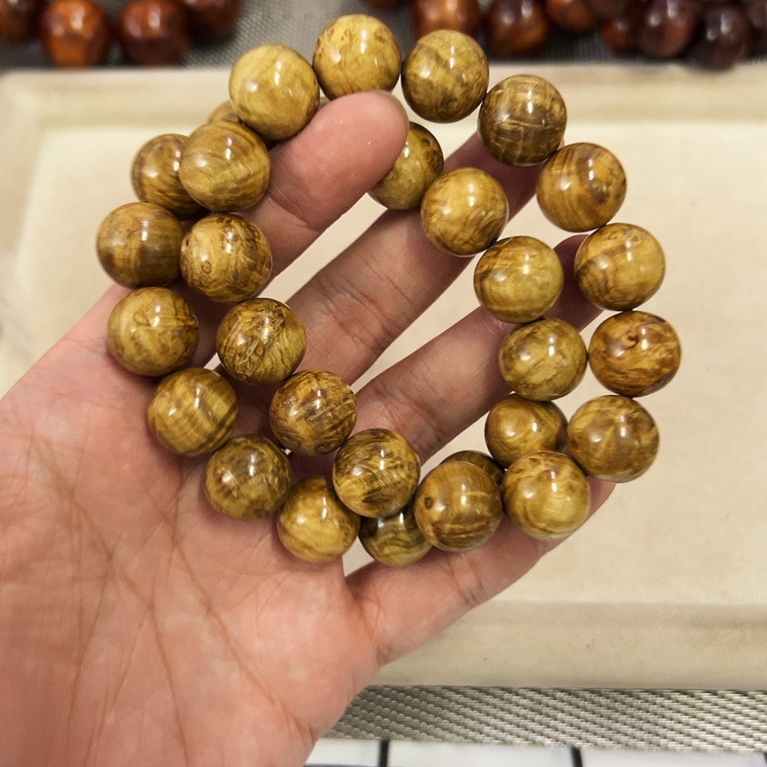 黄花梨/降香黄檀手串/手链15mm圆珠磊磊水波留疤