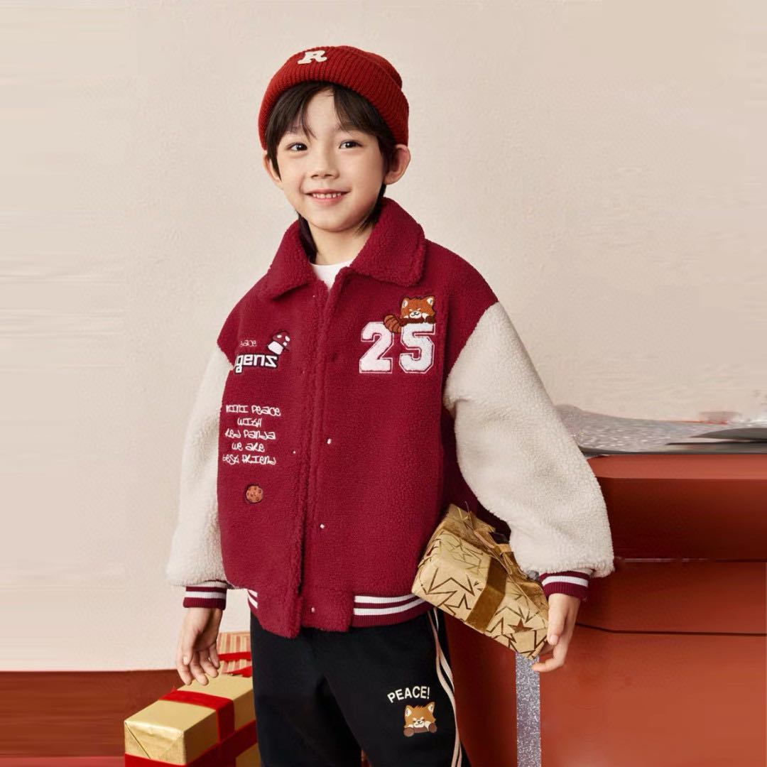 新年款羊羔绒休闲棉服加绒时尚秋冬女童男童加厚中大童保暖